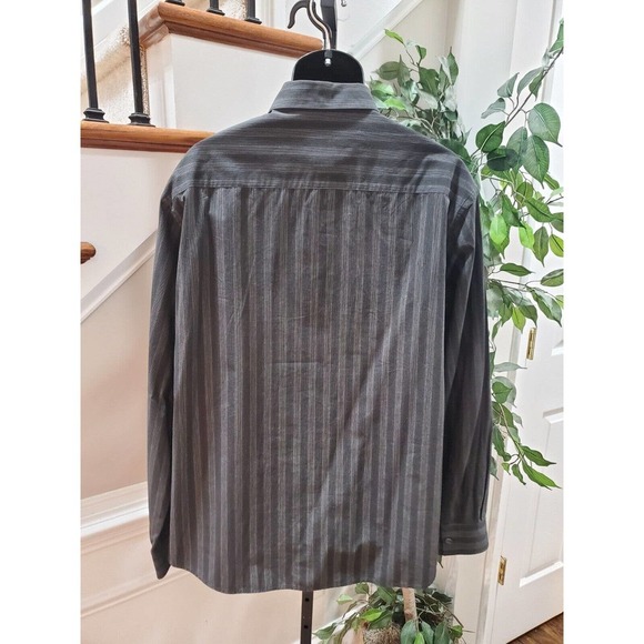 Perry Ellis Men Gray Striped Cotton Collared Long Sleeve Buttons Down Shirt 2XL - Picture 5 of 9